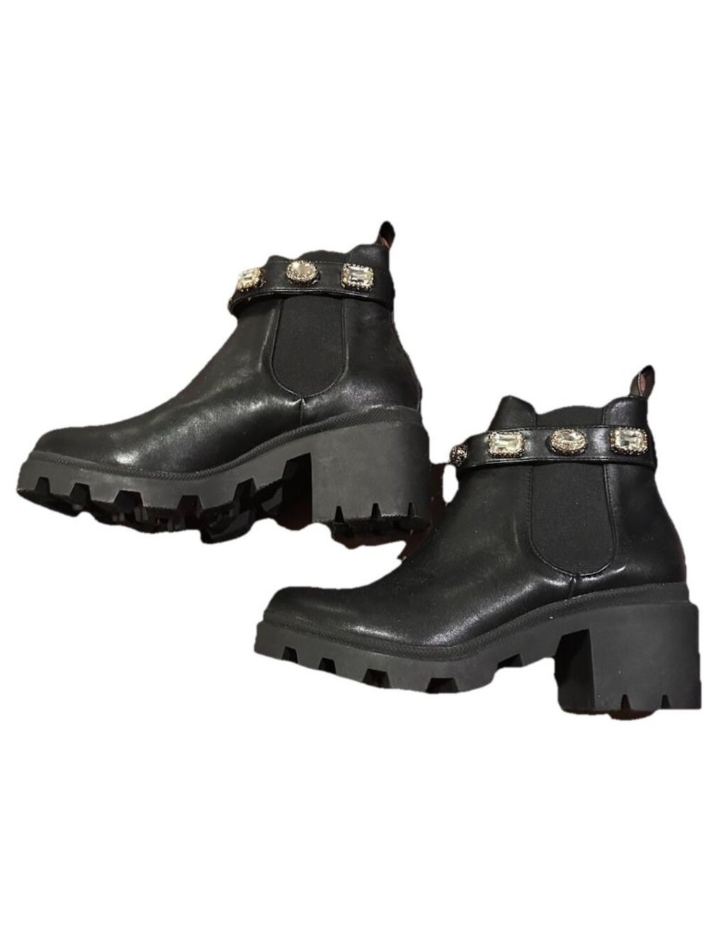 Steve Madden Amulet Black Chelsea Ankle Boots Womens Size 8 Pull On Rhinestone